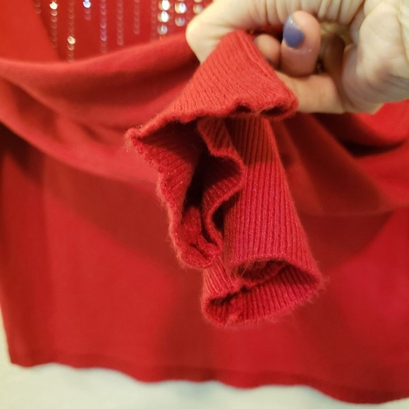 Vila Milani Women's Size Medium Red Wool Blend Rhinestones Pullover Sweater - Picture 6 of 8